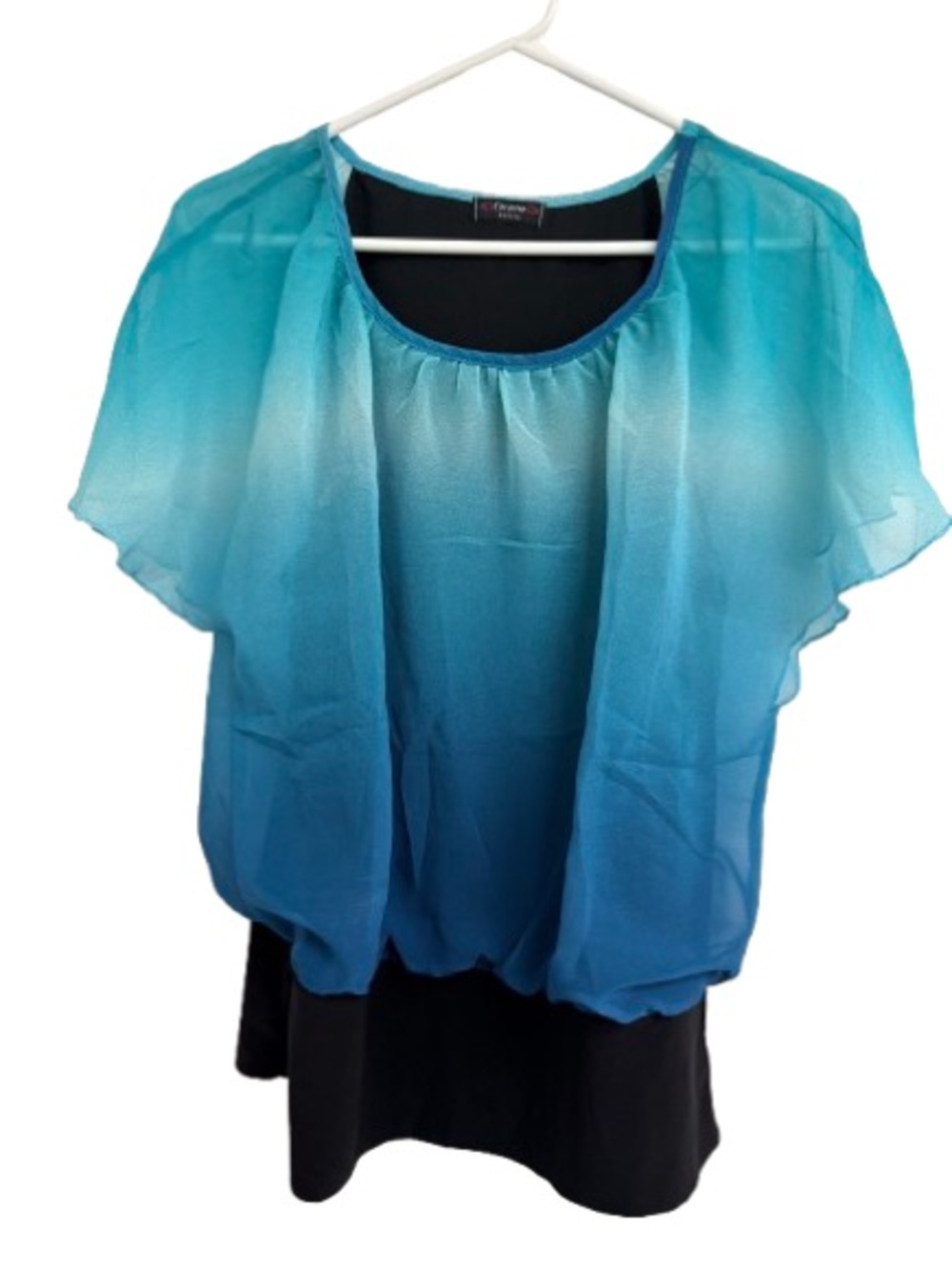 Women’s Teal Ombre Blouse with Sheer Overlay